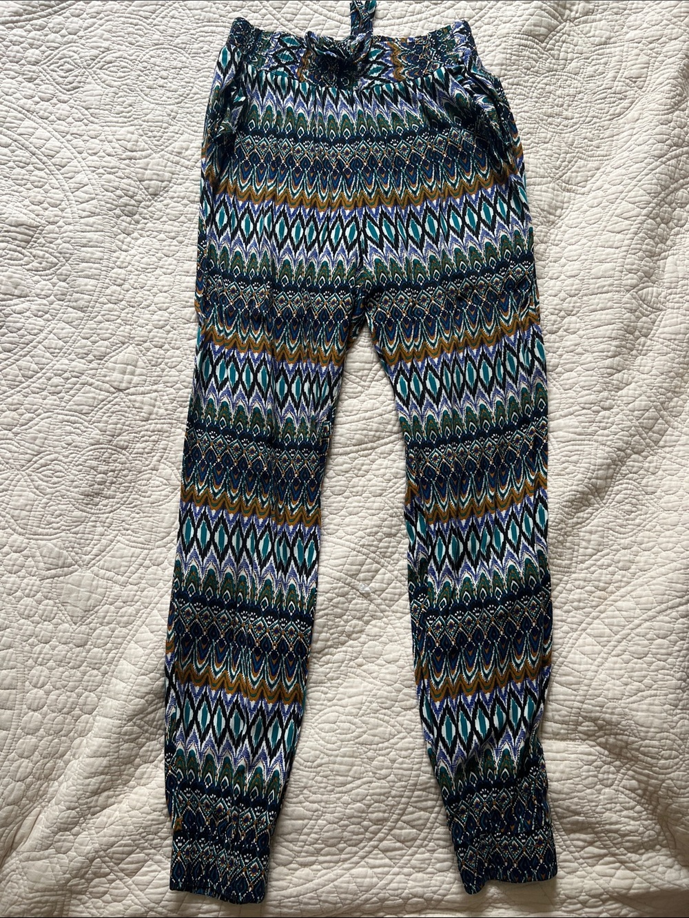 Joe Benbasset Teal Blue Green Multi Chevron-Print Trousers